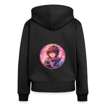 Indie Anime Boy Appareil photo vintage Vaporwave - Sweat à capuche zippé Premium bio Femme - noir - Dos - Julia (174cm)