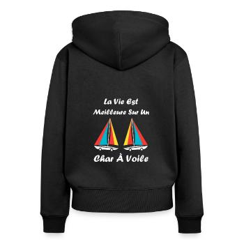 Humour Char à voile - Sweat à capuche zippé Premium bio Femme - noir - Dos - Julia (174cm)