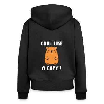 Humour Capybara - Sweat à capuche zippé Premium bio Femme - noir - Dos - Julia (174cm)