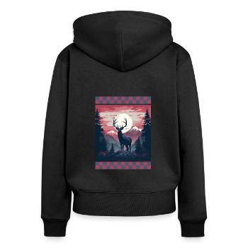 Forêt du crépuscule drapeau américain arbres montagne Camo - Sweat à capuche zippé Premium bio Femme - noir - Dos - Julia (174cm)