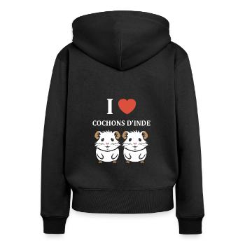 Humour cochon d'ine - Sweat à capuche zippé Premium bio Femme - noir - Dos - Julia (174cm)