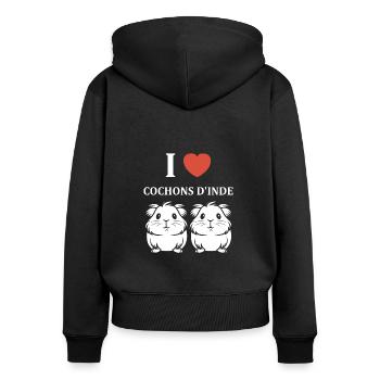 Humour cochon d'ine - Sweat à capuche zippé Premium bio Femme - noir - Dos - Julia (174cm)