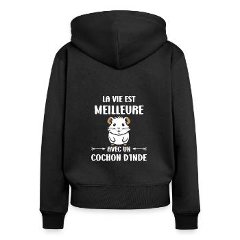 Humour cochon d'ine - Sweat à capuche zippé Premium bio Femme - noir - Dos - Julia (174cm)