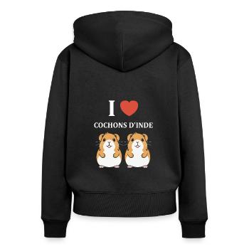 Humour cochon d'ine - Sweat à capuche zippé Premium bio Femme - noir - Dos - Julia (174cm)