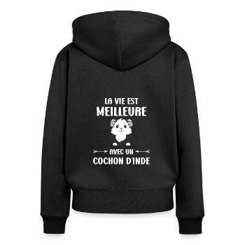 Humour cochon d'ine - Sweat à capuche zippé Premium bio Femme - noir - Dos - Julia (174cm)