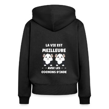 Humour cochon d'ine - Sweat à capuche zippé Premium bio Femme - noir - Dos - Julia (174cm)