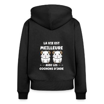 Humour cochon d'ine - Sweat à capuche zippé Premium bio Femme - noir - Dos - Julia (174cm)