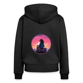 Fille d’anime réfléchie Vaporwave Boombox Retro - Sweat à capuche zippé Premium bio Femme - noir - Dos - Julia (174cm)