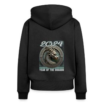 Chines New Year of Dragon Regal Coin Seal Dragon - Women's Premium Organic Zip Hoodie - black - Back - Julia (174cm)