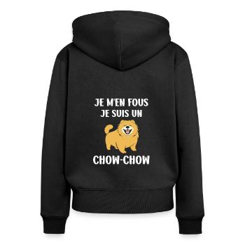 Chien chow chow - Sweat à capuche zippé Premium bio Femme - noir - Dos - Julia (174cm)