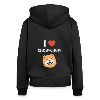 Chien chow chow - Sweat à capuche zippé Premium bio Femme - noir - Dos - Julia (174cm)