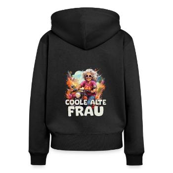 Cool vieille femme drôle mamie sur moto - Sweat à capuche zippé Premium bio Femme - noir - Dos - Julia (174cm)