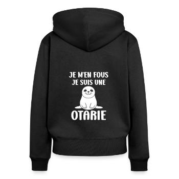 Animal mingon humour otarie - Sweat à capuche zippé Premium bio Femme - noir - Dos - Julia (174cm)