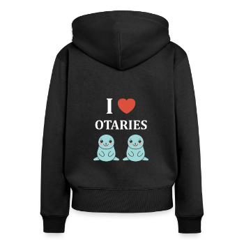 Animal mignon humour otarie - Sweat à capuche zippé Premium bio Femme - noir - Dos - Julia (174cm)
