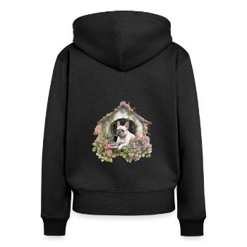 French Bulldog Cottagecore Rose Arbor Retreat Men - Women's Premium Organic Zip Hoodie - black - Back - Julia (174cm)