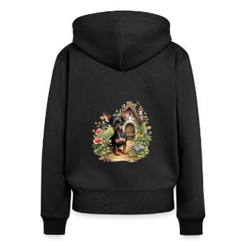 Pinscher miniature chien Cottagecore fée jardin - Sweat à capuche zippé Premium bio Femme - noir - Dos - Julia (174cm)