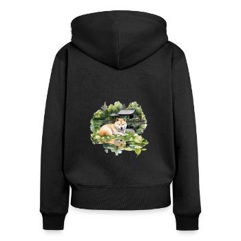 Akita Dog Pondside Cottagecore Serenity Homme Femme - Sweat à capuche zippé Premium bio Femme - noir - Dos - Julia (174cm)