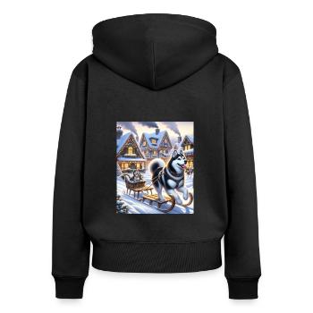 Husky sibérien Cottagecore Winter Wonderland Hommes - Sweat à capuche zippé Premium bio Femme - noir - Dos - Julia (174cm)