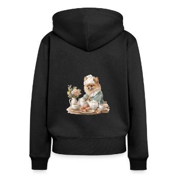 Pomeranian Cottagecore Tea Party Men Women - Women's Premium Organic Zip Hoodie - black - Back - Julia (174cm)
