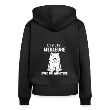 Humour Chien Samoyède - Sweat à capuche zippé Premium bio Femme - noir - Dos - Julia (174cm)