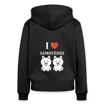 Humour Chien Samoyède - Sweat à capuche zippé Premium bio Femme - noir - Dos - Julia (174cm)