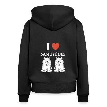 Humour Chien Samoyède - Sweat à capuche zippé Premium bio Femme - noir - Dos - Julia (174cm)