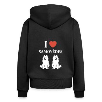 Humour Chien Samoyède - Sweat à capuche zippé Premium bio Femme - noir - Dos - Julia (174cm)