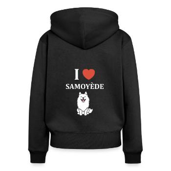 Humour Chien Samoyède - Sweat à capuche zippé Premium bio Femme - noir - Dos - Julia (174cm)