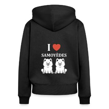 Humour Chien Samoyède - Sweat à capuche zippé Premium bio Femme - noir - Dos - Julia (174cm)