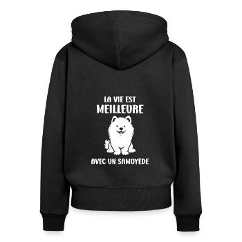 Humour Chien Samoyède - Sweat à capuche zippé Premium bio Femme - noir - Dos - Julia (174cm)