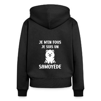 Humour Chien Samoyède - Sweat à capuche zippé Premium bio Femme - noir - Dos - Julia (174cm)