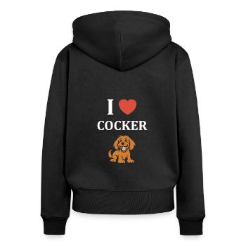 Humour Chien cocker - Sweat à capuche zippé Premium bio Femme - noir - Dos - Julia (174cm)