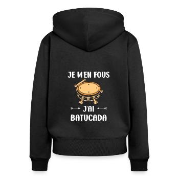 Humour tambour batucada - Sweat à capuche zippé Premium bio Femme - noir - Dos - Julia (174cm)