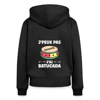 Humour tambour batucada - Sweat à capuche zippé Premium bio Femme - noir - Dos - Julia (174cm)