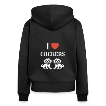 Chien cocker - Sweat à capuche zippé Premium bio Femme - noir - Dos - Julia (174cm)