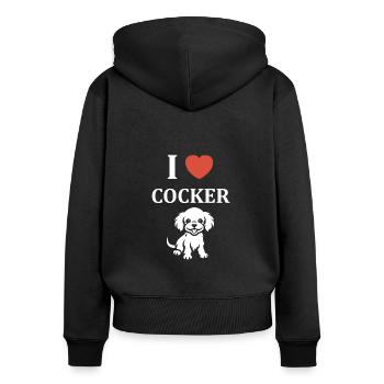 Chien cocker - Sweat à capuche zippé Premium bio Femme - noir - Dos - Julia (174cm)
