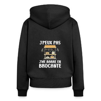 Vide grenier humour brocante - Sweat à capuche zippé Premium bio Femme - noir - Dos - Julia (174cm)