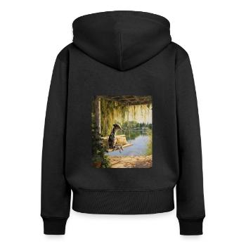 Greyhound Lakeside Cottagecore Dog Retreat Men - Women's Premium Organic Zip Hoodie - black - Back - Julia (174cm)