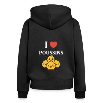 Humour bébé poussin - Sweat à capuche zippé Premium bio Femme - noir - Dos - Julia (174cm)