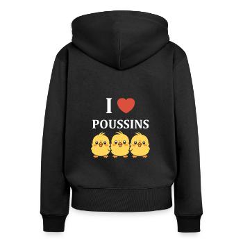 Humour petit poussin - Sweat à capuche zippé Premium bio Femme - noir - Dos - Julia (174cm)
