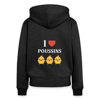 Humour petit poussin - Sweat à capuche zippé Premium bio Femme - noir - Dos - Julia (174cm)