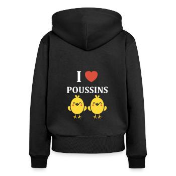 Humour petit poussin - Sweat à capuche zippé Premium bio Femme - noir - Dos - Julia (174cm)