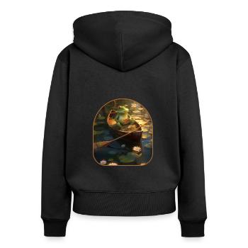 Grenouille canoë aventure ruisseau nénuphars Cottagecore - Sweat à capuche zippé Premium bio Femme - noir - Dos - Julia (174cm)