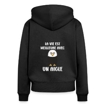 Citation humour Oiseau aigle - Sweat à capuche zippé Premium bio Femme - noir - Dos - Julia (174cm)
