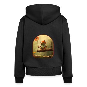 Frosch Marienkäfer Wippe Spielplatz Spaß Cottagecore T - Frauen Premium Bio Zip Hoodie - Schwarz - Hinten - Julia (174cm)