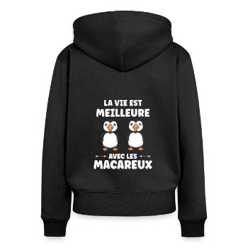 macareux - Sweat à capuche zippé Premium bio Femme - noir - Dos - Julia (174cm)