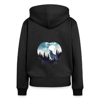 Wolfsherz Mond Heulen Valentinstag Wildnis - Frauen Premium Bio Zip Hoodie - Schwarz - Hinten - Julia (174cm)