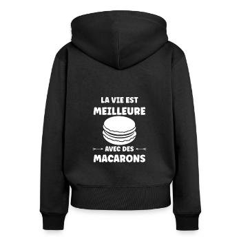 macarons - Sweat à capuche zippé Premium bio Femme - noir - Dos - Julia (174cm)