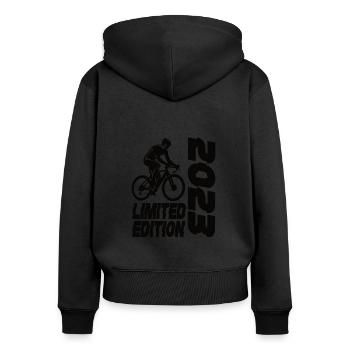Limited Edition 2023 Limited Edition Fahrrad - Frauen Premium Bio Zip Hoodie - Schwarz - Hinten - Julia (174cm)