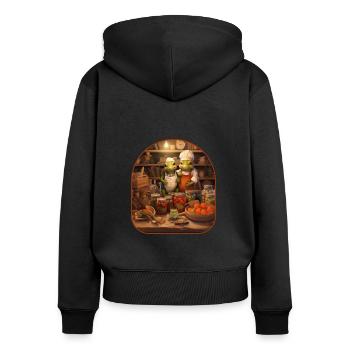 Frosch Kaninchen Marmelade Herstellung Beeren Ernte Cottagecore - Frauen Premium Bio Zip Hoodie - Schwarz - Hinten - Julia (174cm)
